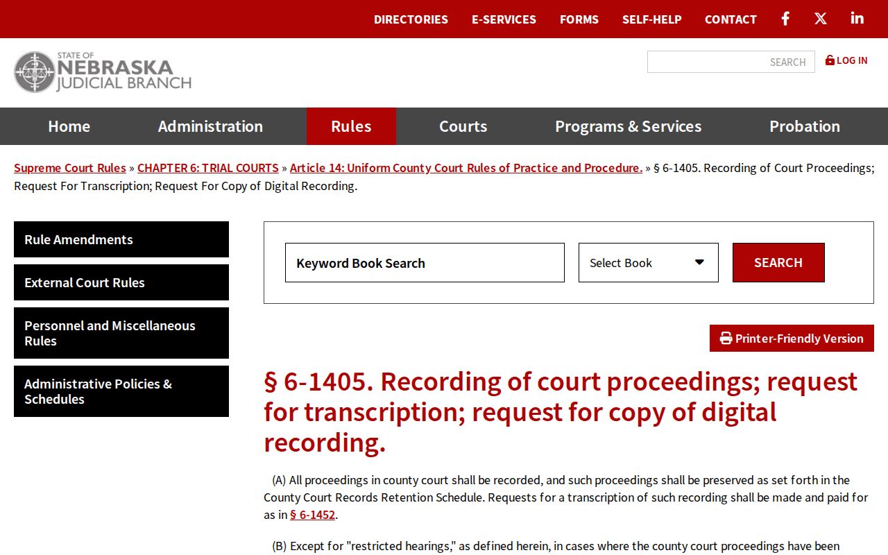 Saunders County civil court dockets County Court proceeding-recording request rule