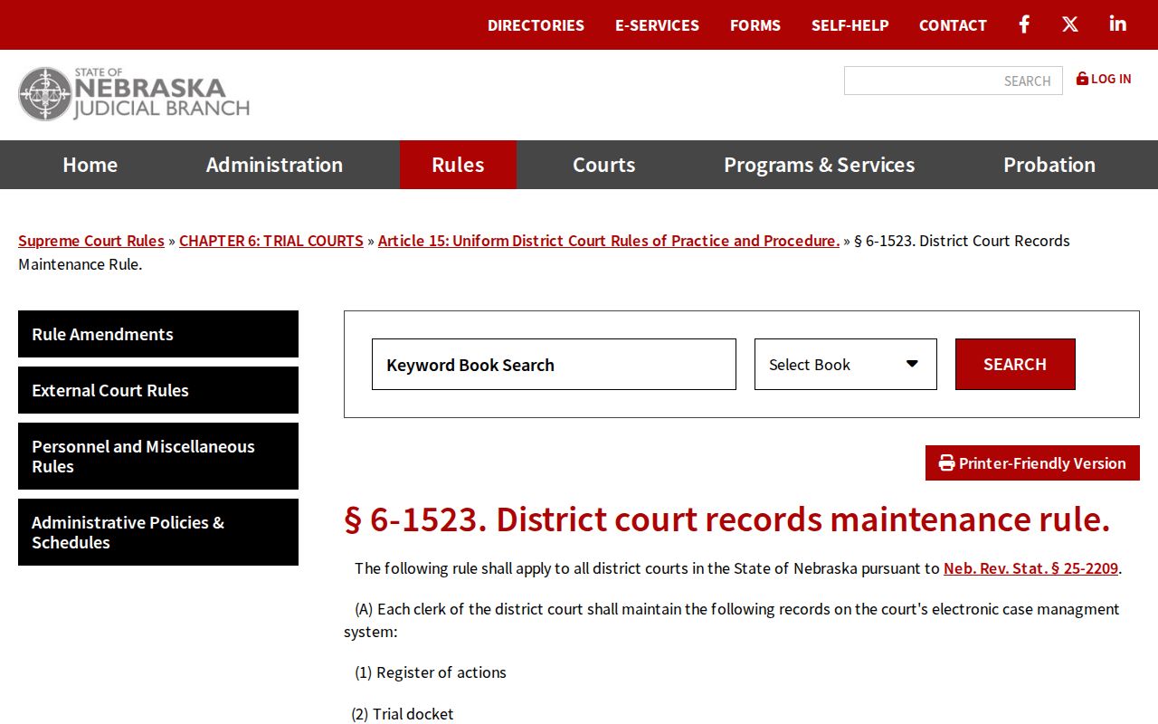 Saunders County civil court dockets Register of Actions and case-file records rule