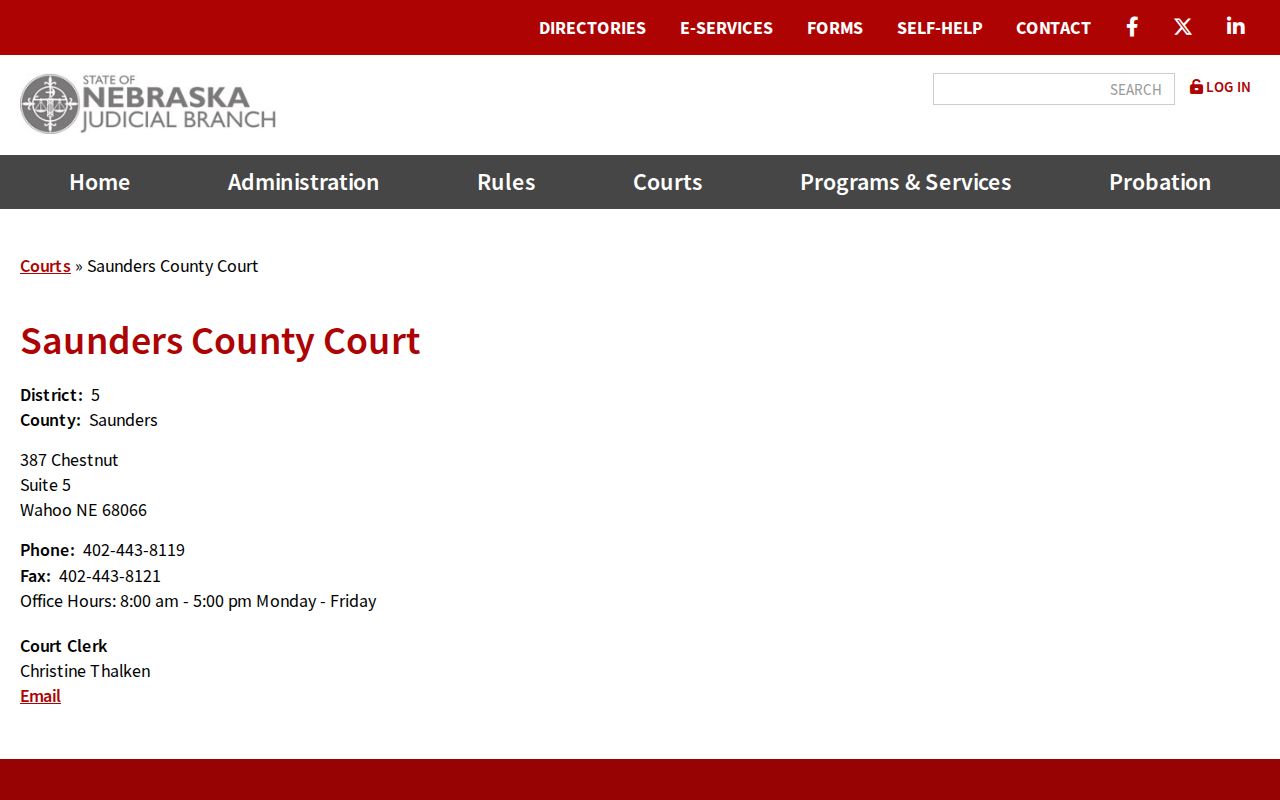 Saunders County court docket County Court directory