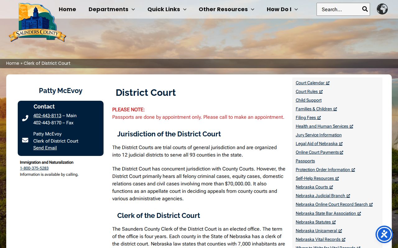Saunders County court docket District Clerk records office