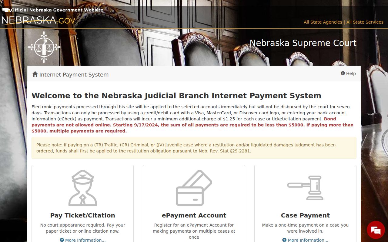 Saunders County traffic court records Nebraska ePayments ticket and case controls
