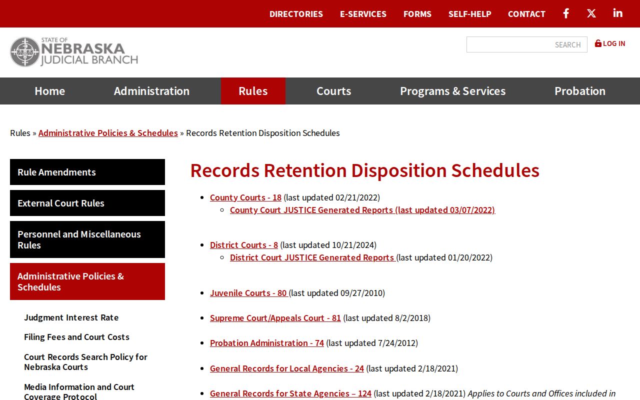 Saunders County traffic court records retention and disposition schedules