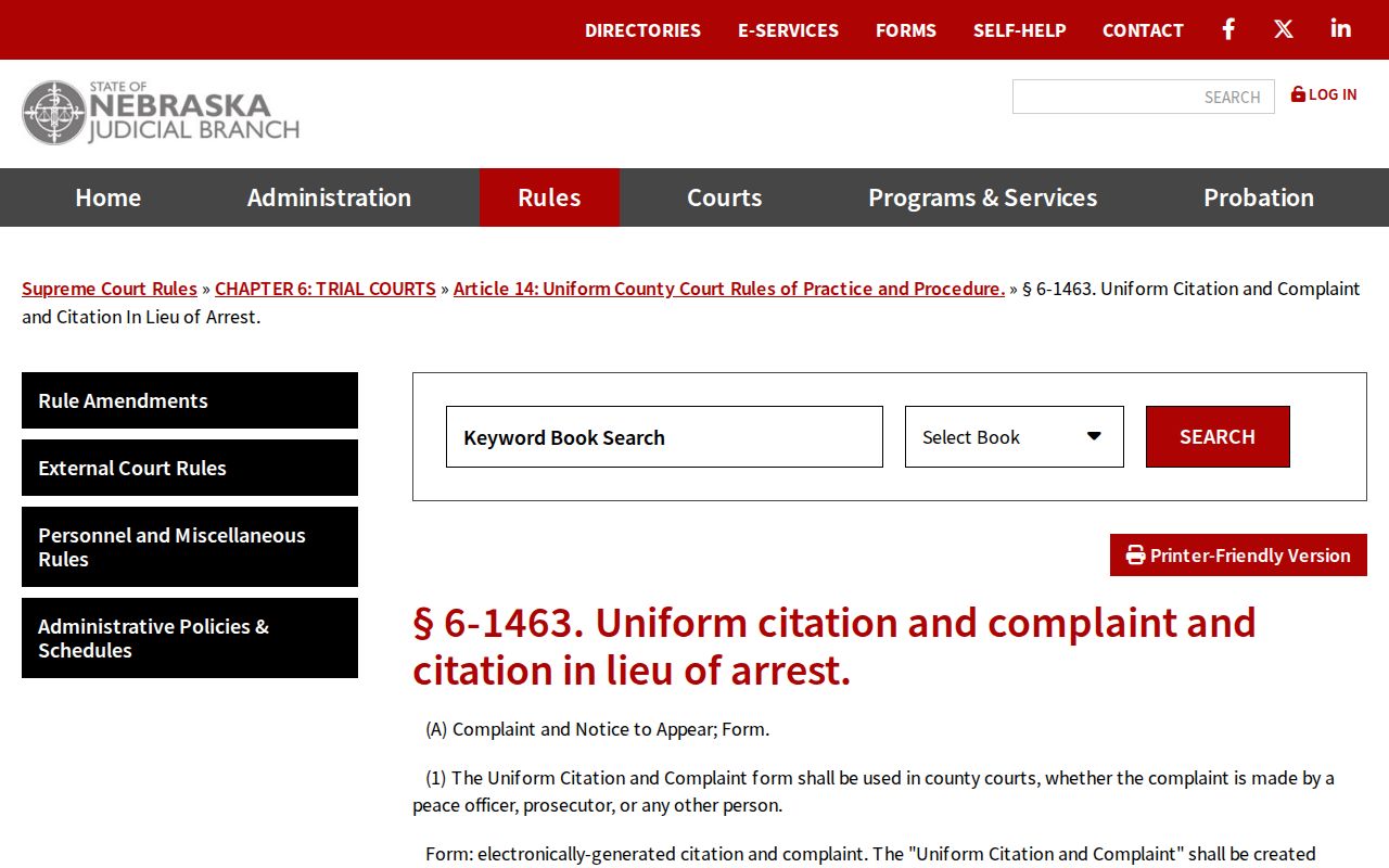 Saunders County traffic court records uniform citation fields and failure-to-appear warning