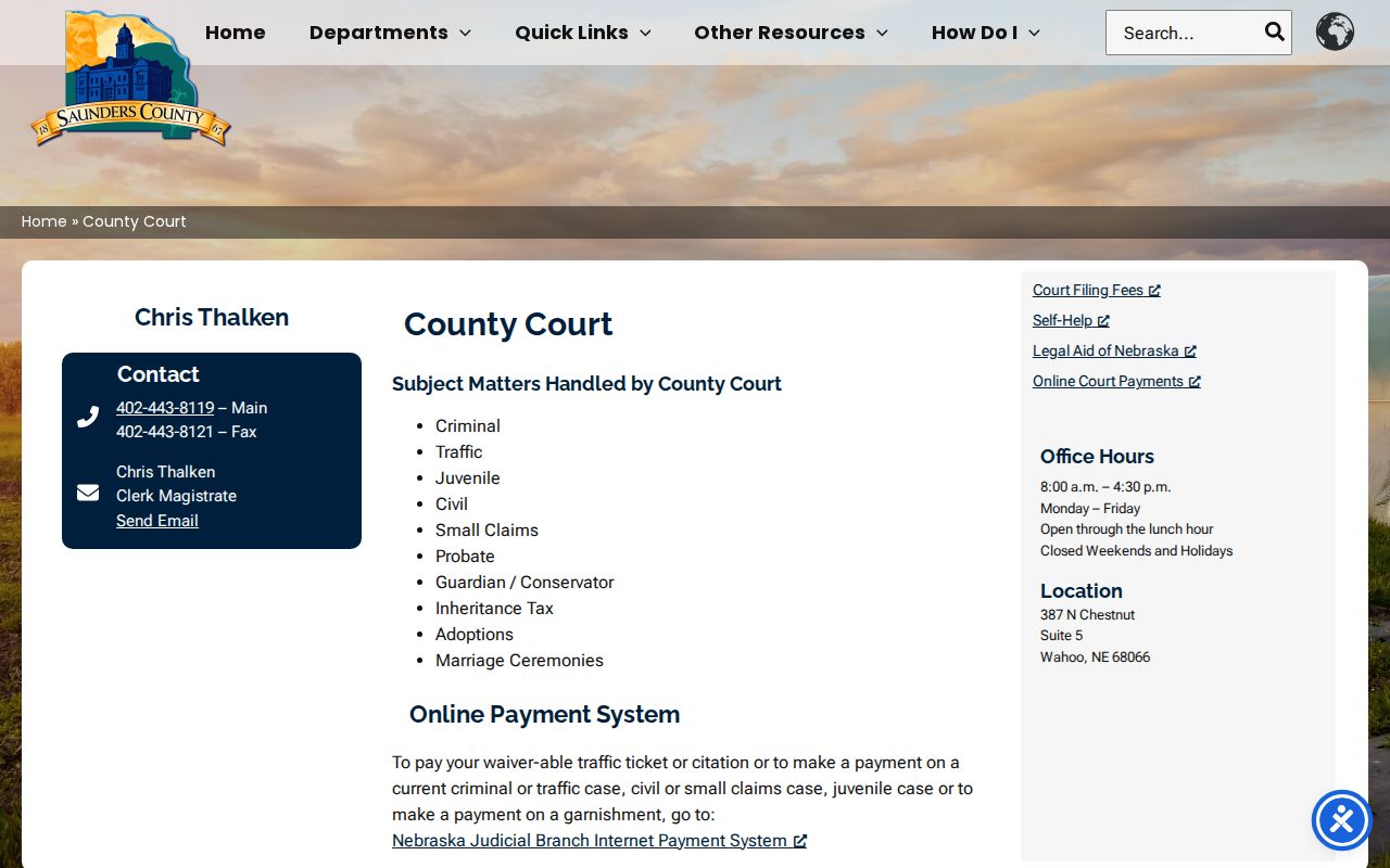 Wahoo court records Saunders County Court clerk access